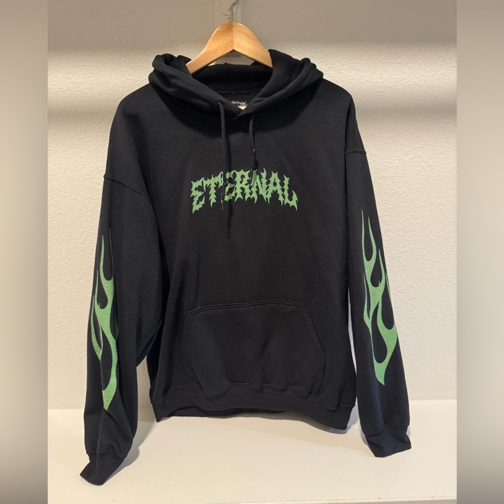 Eternal Black Hoodie with Green Flames